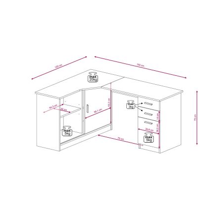 Scrivania con ripiano e cassetti ROBERTO, versione sinistra, 150x120 cm, rovere artisan/bianco