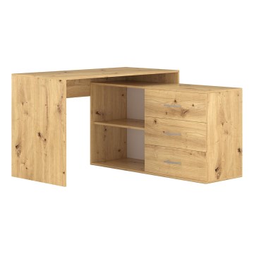 Scrivania moderna con cassetti e angolo universale reversibile (dx/sx) JULES, finitura rovere artisan