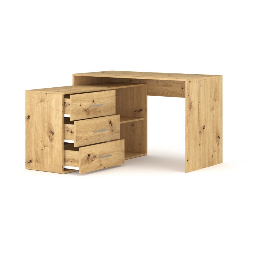 Scrivania moderna con cassetti e angolo universale reversibile (dx/sx) JULES, finitura rovere artisan