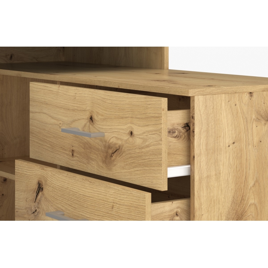 Scrivania moderna con cassetti e angolo universale reversibile (dx/sx) JULES, finitura rovere artisan