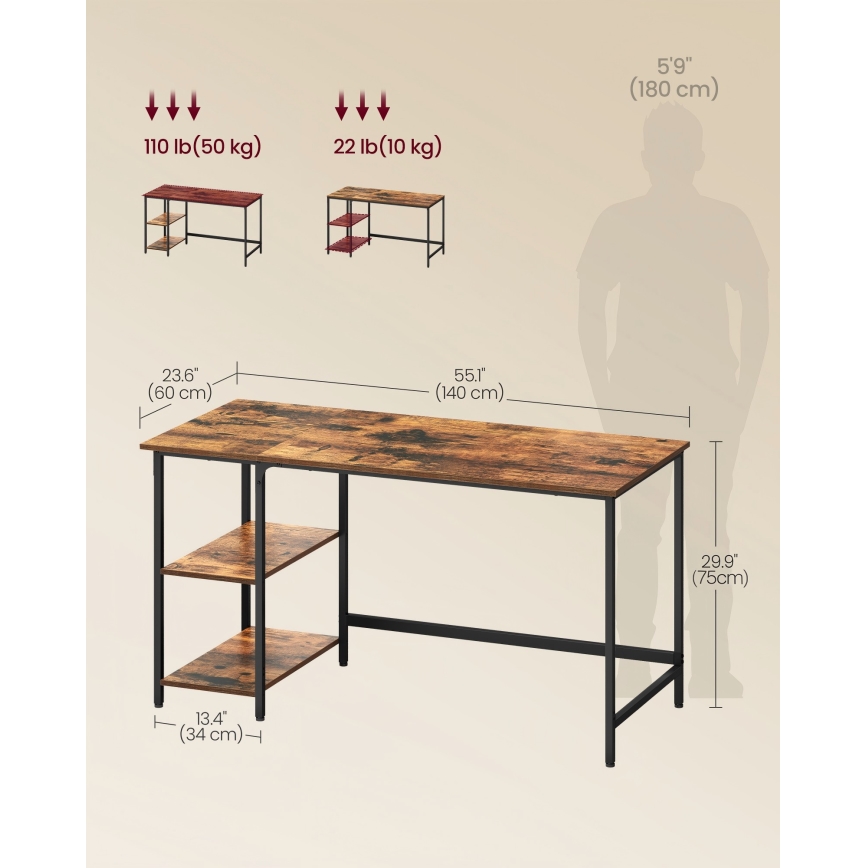 Scrivania SOLEA 140x60 cm marrone/nero