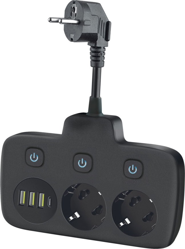 Sdoppiatore di prese con interruttore LINEA 2x230V + 4xUSB A/C SCHUKO nero