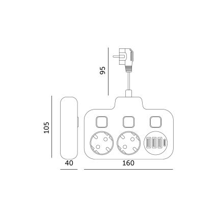Sdoppiatore di prese con interruttore LINEA 2x230V + 4xUSB A/C SCHUKO nero
