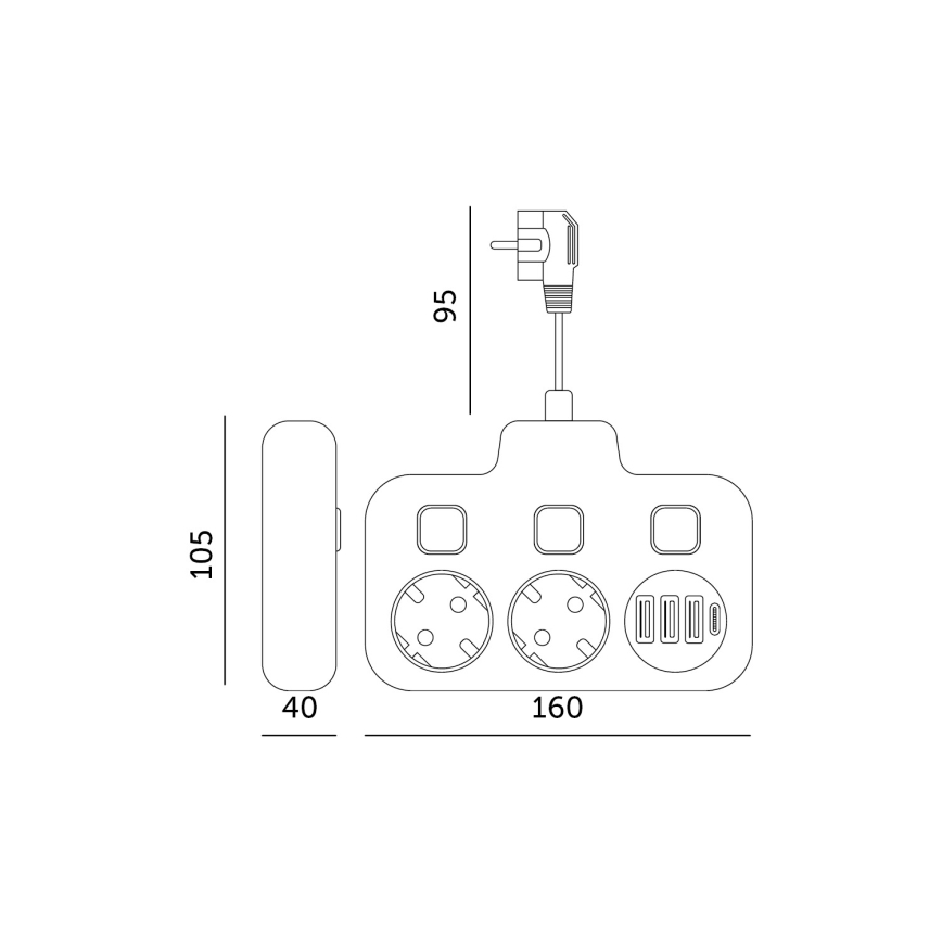 Sdoppiatore di prese con interruttore LINEA 2x230V + 4xUSB A/C SCHUKO nero