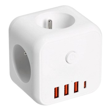 Sdoppiatore di prese con interruttore LINEA 3x230V + 4xUSB A/C bianco