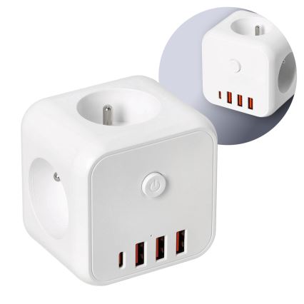 Sdoppiatore di prese con interruttore LINEA 3x230V + 4xUSB A/C bianco