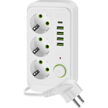 Sdoppiatore di prese con interruttore LINEA 3x230V + 5xUSB A/C SCHUKO 3 m bianco
