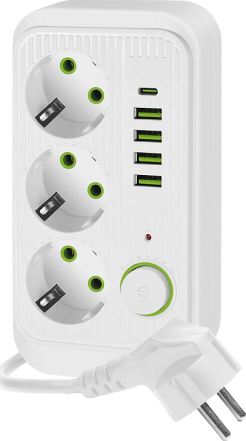 Sdoppiatore di prese con interruttore LINEA 3x230V + 5xUSB A/C SCHUKO 3 m bianco