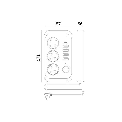 Sdoppiatore di prese con interruttore LINEA 3x230V + 5xUSB A/C SCHUKO 3 m bianco