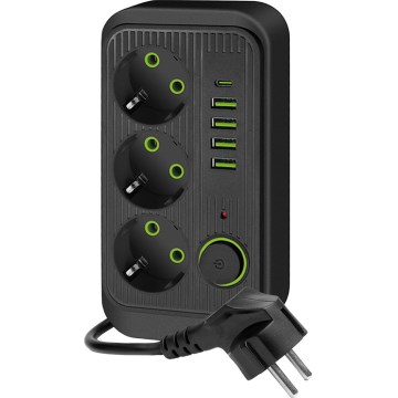 Sdoppiatore di prese con interruttore LINEA 3x230V + 5xUSB A/C SCHUKO 5 m nero