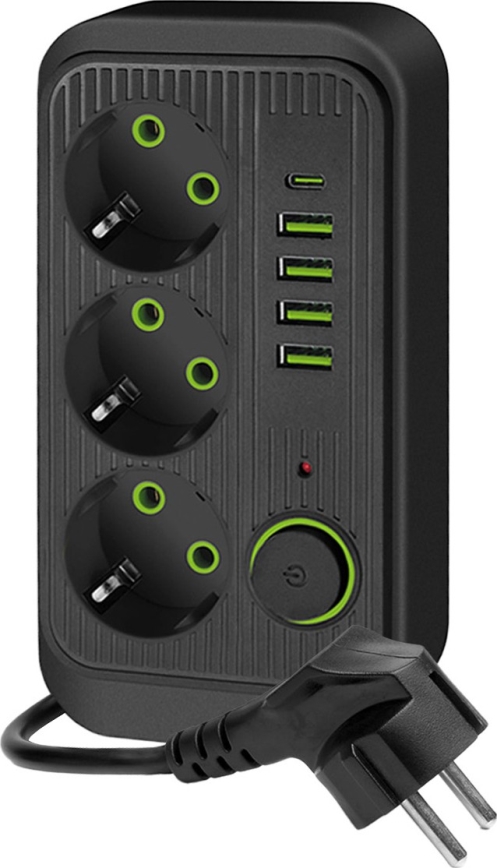 Sdoppiatore di prese con interruttore LINEA 3x230V + 5xUSB A/C SCHUKO 5 m nero