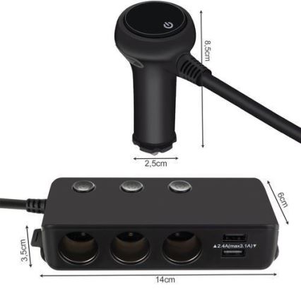 Sdoppiatore per auto 12V + 4x USB con voltmetro 12/24V