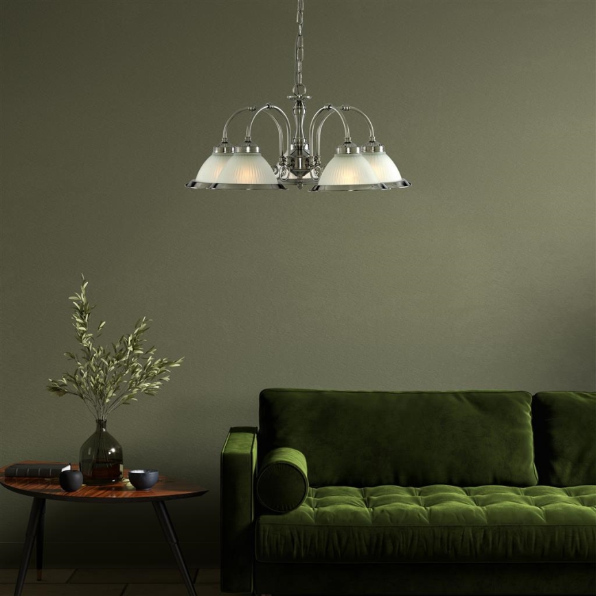 Searchlight - Lampadario a sospensione con catena AMERICAN DINER 5xE14/60W/230V cromo lucido