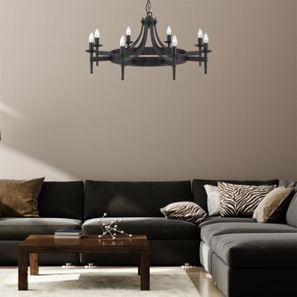 Searchlight - Lampadario a catena CARTWHEEL 8xE14/60W/230V nero