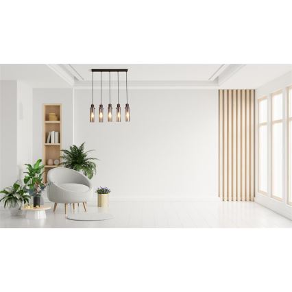 Searchlight - Lampadario a sospensione con cavo SWEDEN 5xE27/60W/230V marrone/fumé