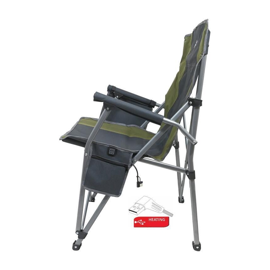 Sedia da campeggio pieghevole riscaldata 11/5V verde/grigio
