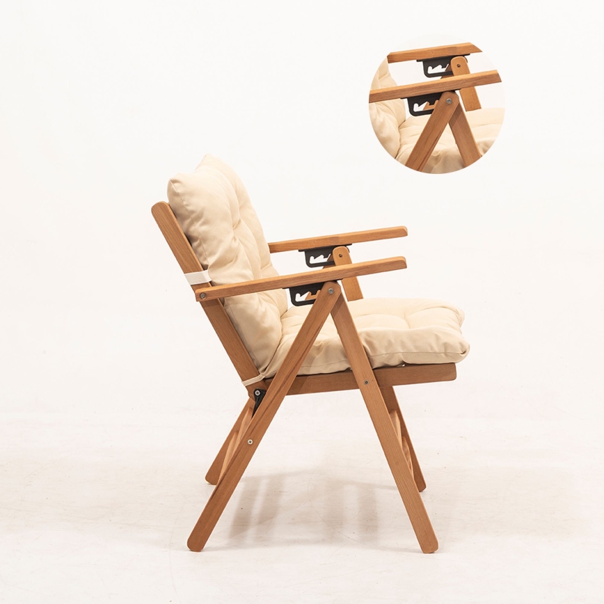 Sedia da giardino pieghevole con cuscino beige/trave di corno