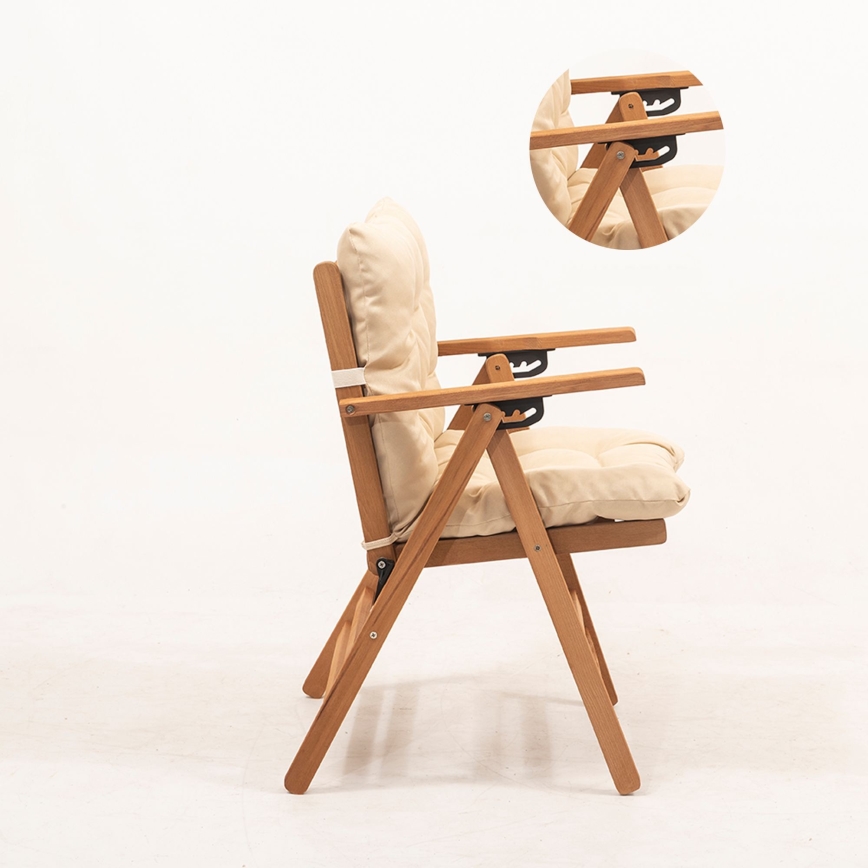 Sedia da giardino pieghevole con cuscino beige/trave di corno