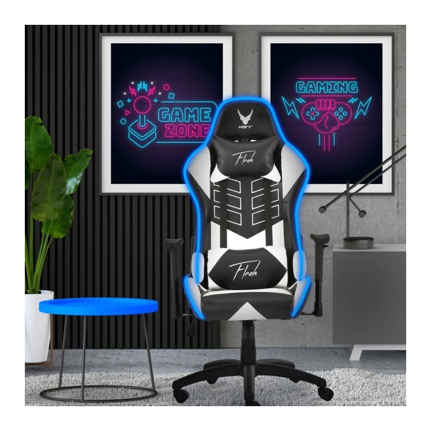 Sedia da gioco VARR Flash con retroilluminazione LED RGB + telecomando nero/bianco