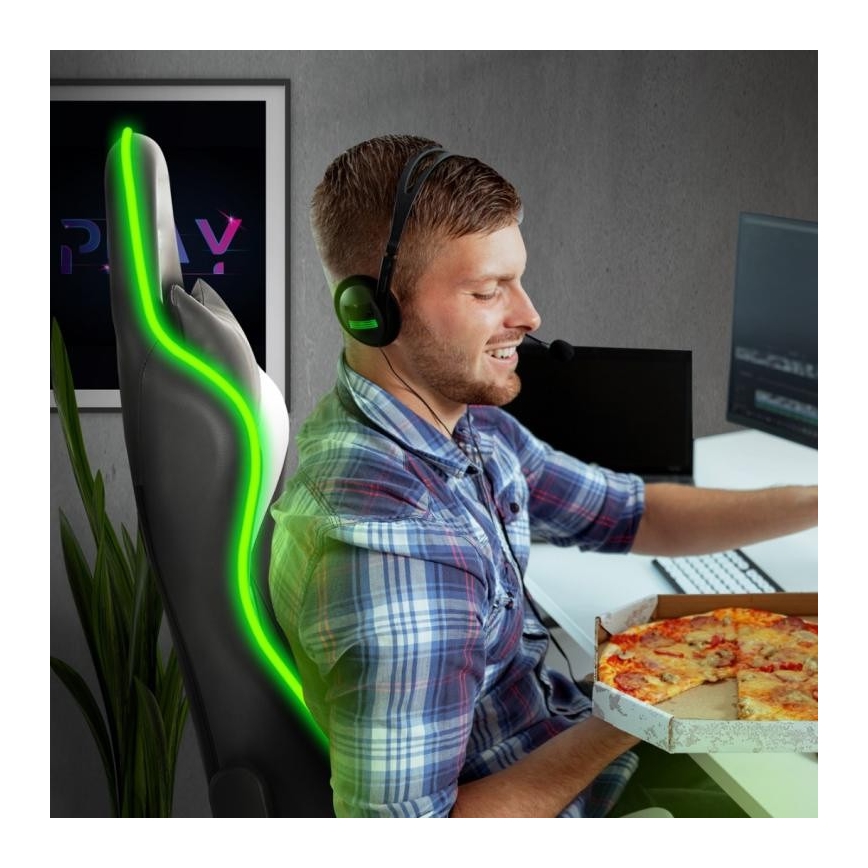 Sedia da gioco VARR Flash con retroilluminazione LED RGB + telecomando nero/bianco