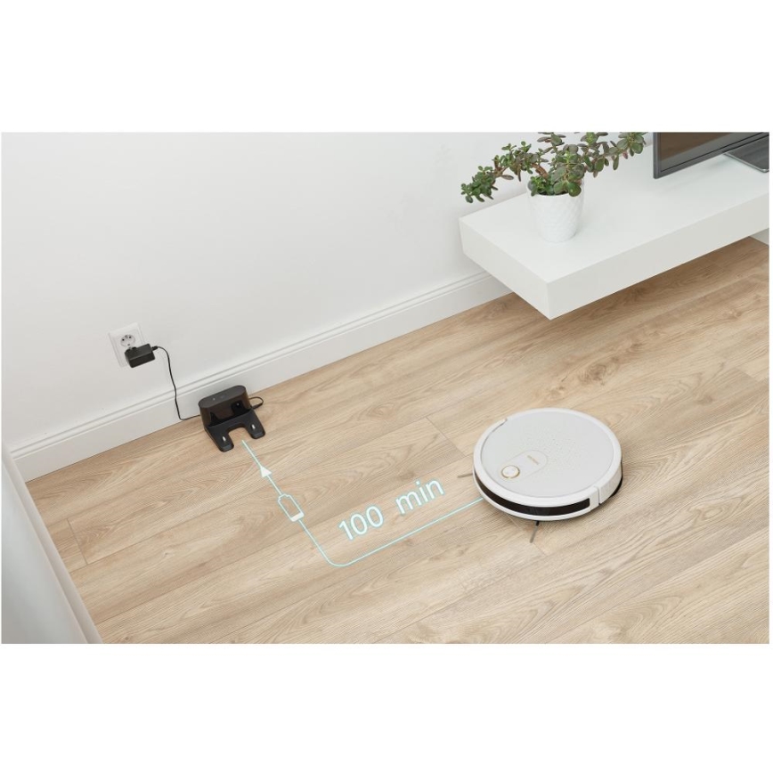 Sencor - Aspirapolvere robot smart con uno spazzolone 2in1 28W/2600 mAh Wi-Fi bianco + telecomando
