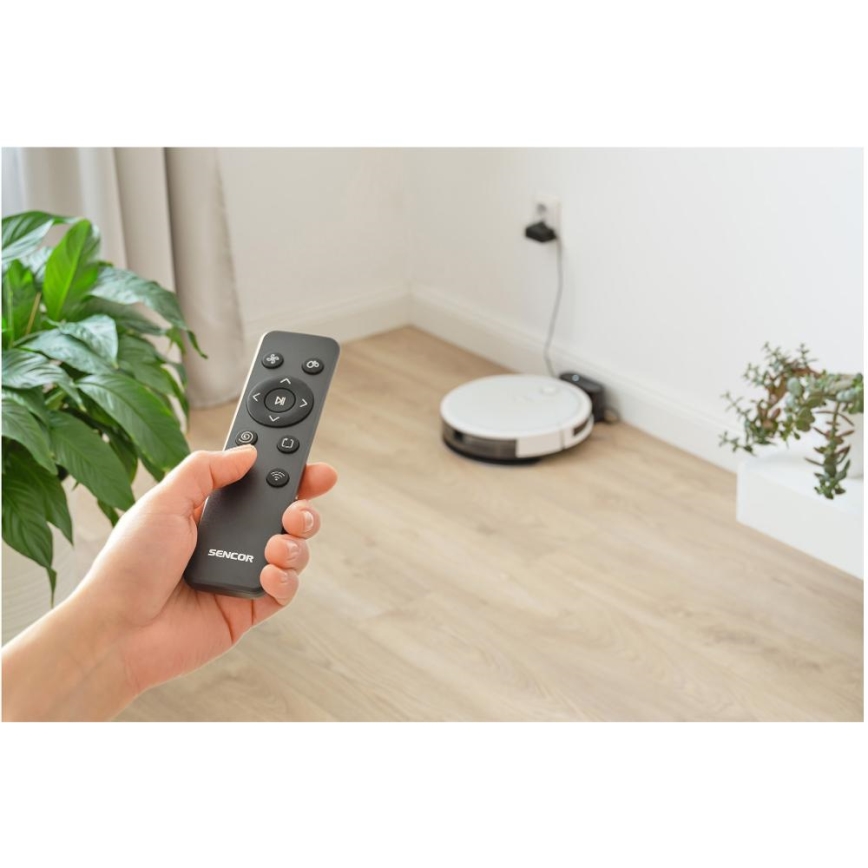 Sencor - Aspirapolvere robot smart con uno spazzolone 2in1 28W/2600 mAh Wi-Fi bianco + telecomando