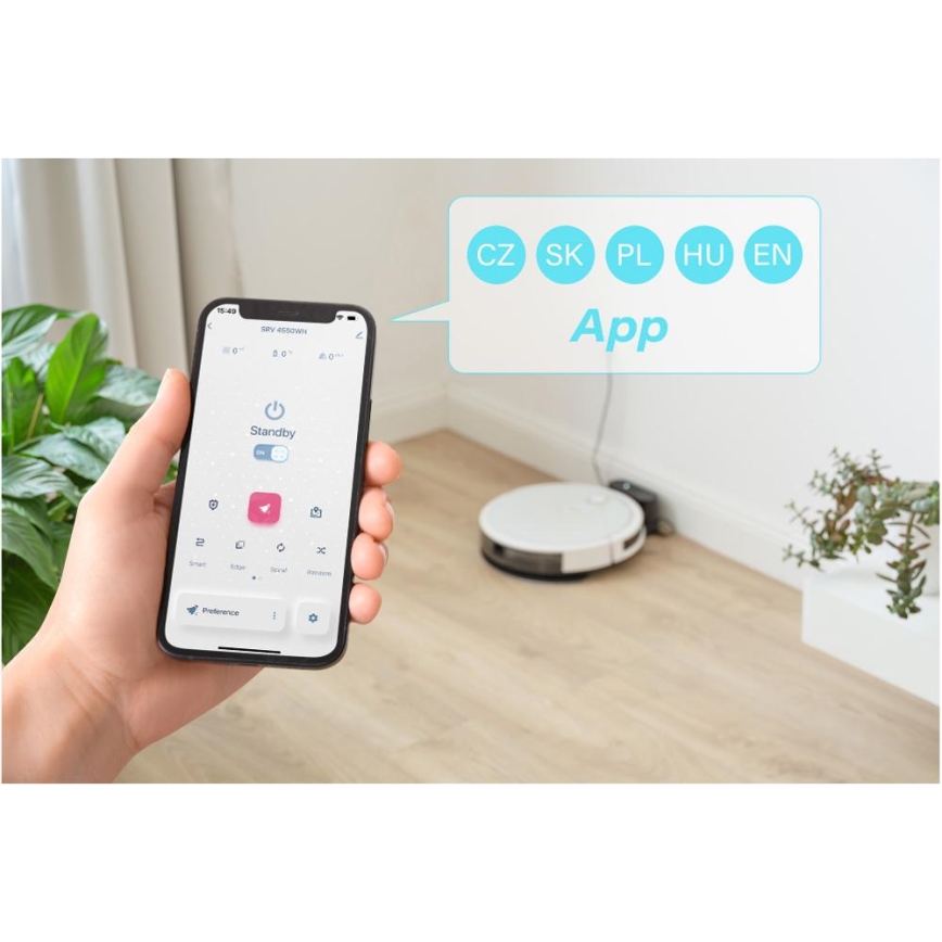 Sencor - Aspirapolvere robot smart con uno spazzolone 2in1 28W/2600 mAh Wi-Fi bianco + telecomando