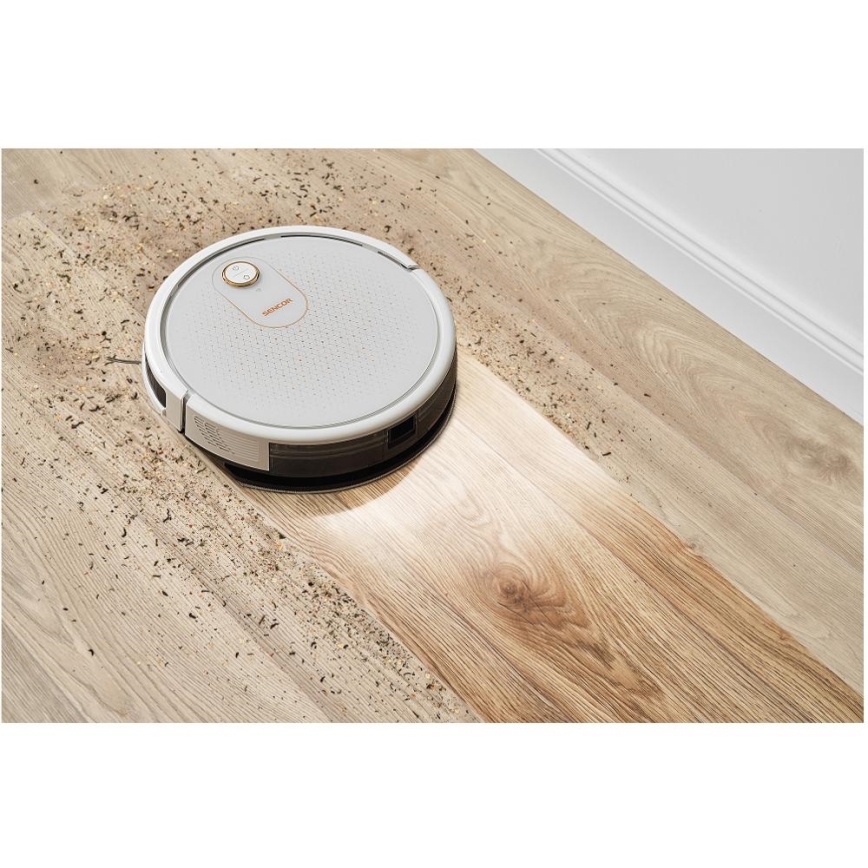 Sencor - Aspirapolvere robot smart con uno spazzolone 2in1 28W/2600 mAh Wi-Fi bianco + telecomando