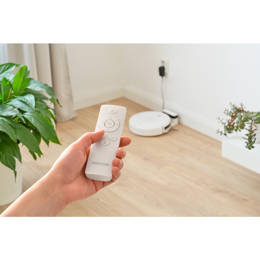 Sencor - Aspirapolvere robotico con uno spazzolone 2in1 18W/1500 mAh bianco + telecomando