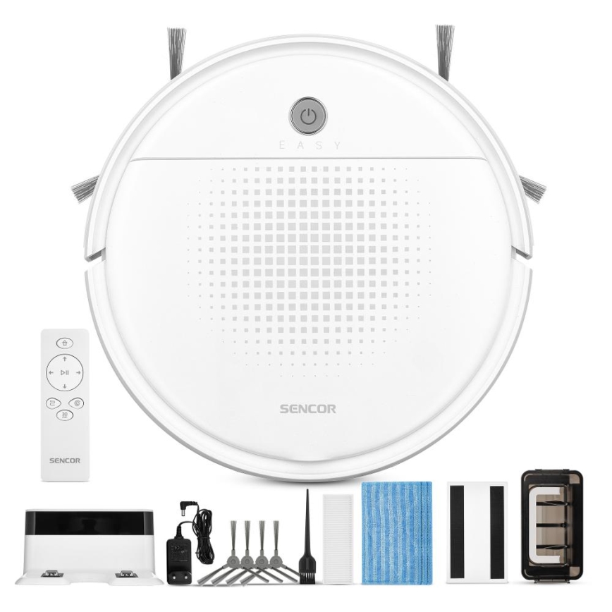 Sencor - Aspirapolvere robotico con uno spazzolone 2in1 18W/1500 mAh bianco + telecomando