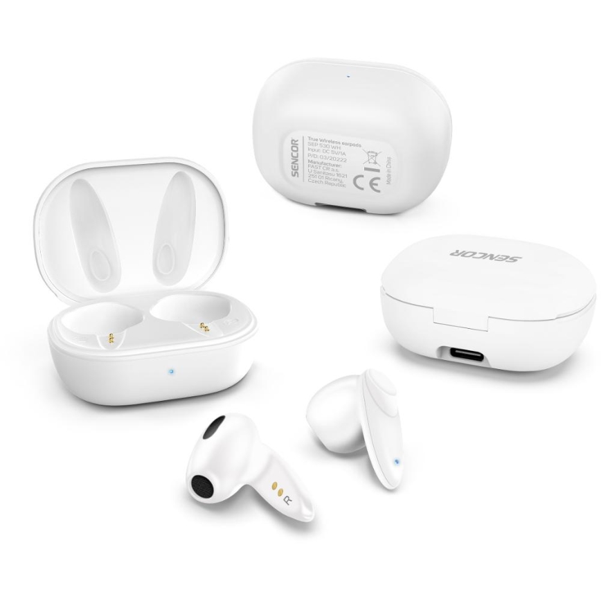 Sencor - Auricolari senza fili 230 mAh + 2x 25 mAh IPX4 bianco