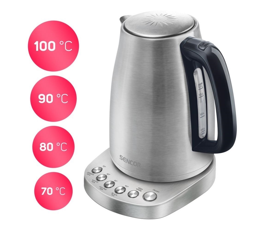 Sencor - Bollitore con termoregolazione  1,7 l 2200W/230V acciaio inossidabile