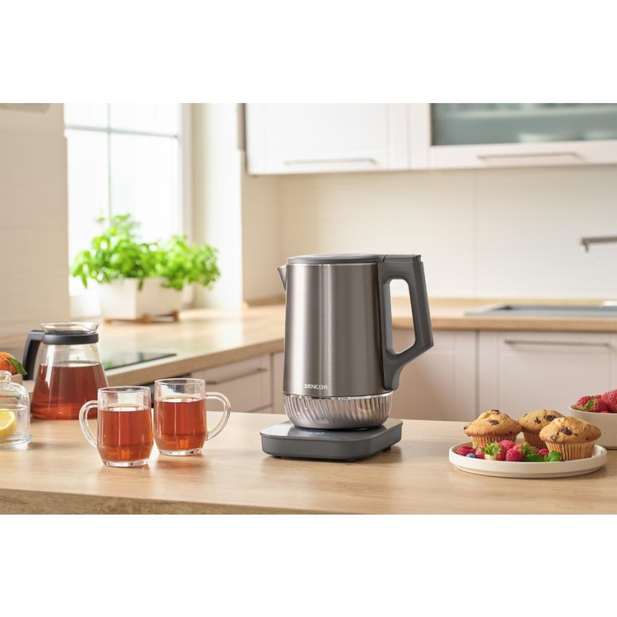 Sencor - Bollitore elettrico con regolazione della temperatura 1,7 l 1800W/230V in acciaio inox