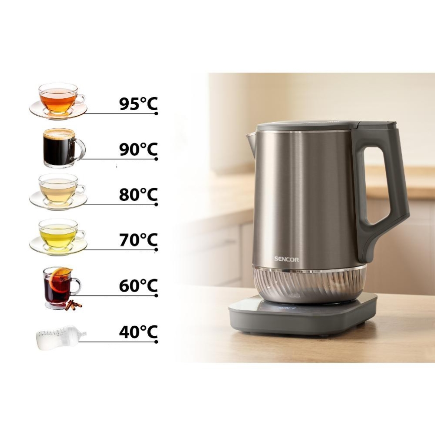 Sencor - Bollitore elettrico con regolazione della temperatura 1,7 l 1800W/230V in acciaio inox