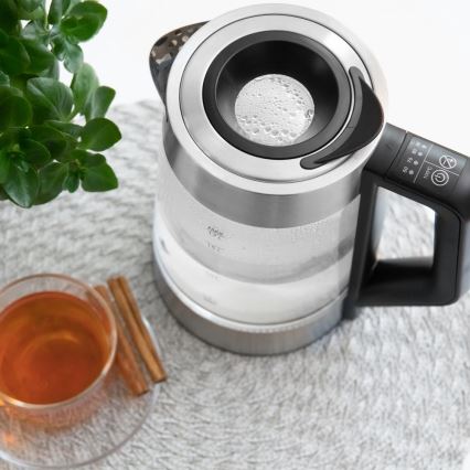 Sencor - Bollitore elettrico con regolazione della temperatura 1,7 l 2200 W/230 V cromo opaco/nero