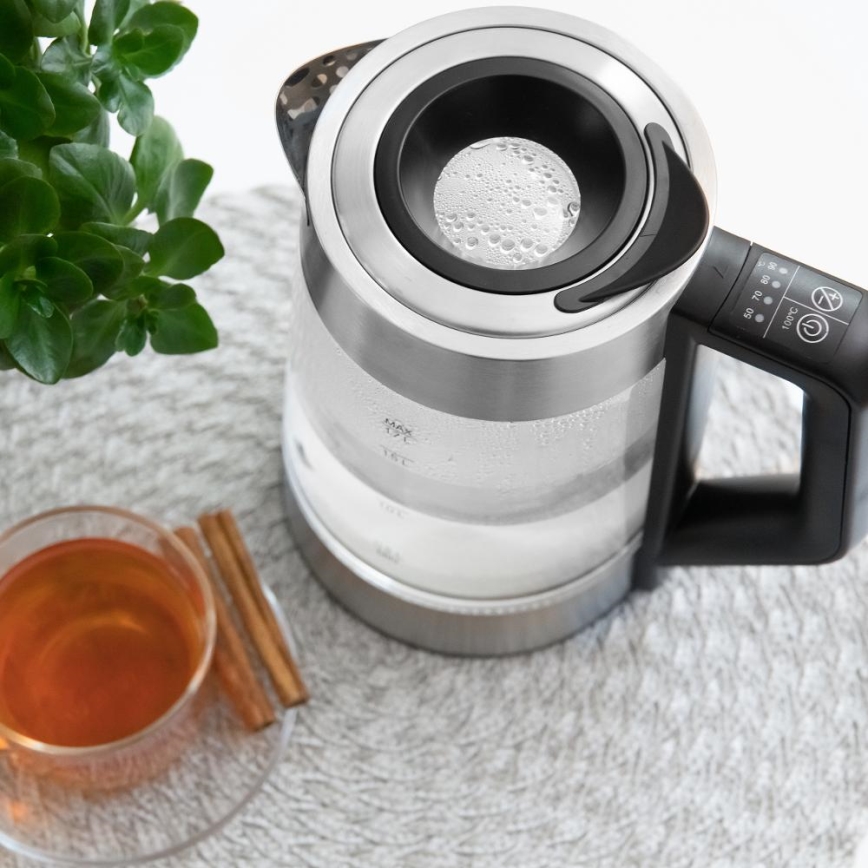 Sencor - Bollitore elettrico con regolazione della temperatura 1,7 l 2200 W/230 V cromo opaco/nero