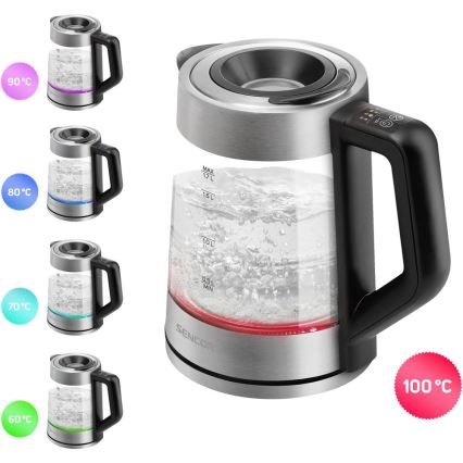 Sencor - Bollitore elettrico con regolazione della temperatura 1,7 l 2200 W/230 V cromo opaco/nero