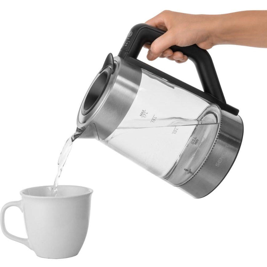 Sencor - Bollitore elettrico con regolazione della temperatura 1,7 l 2200 W/230 V cromo opaco/nero