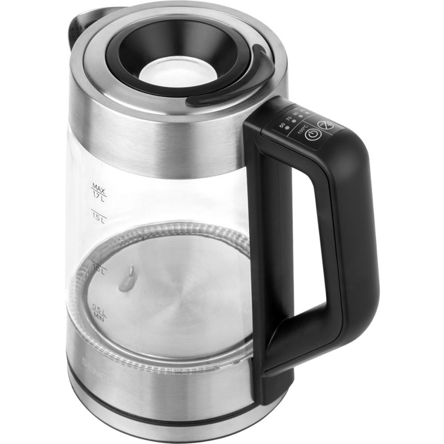 Sencor - Bollitore elettrico con regolazione della temperatura 1,7 l 2200 W/230 V cromo opaco/nero