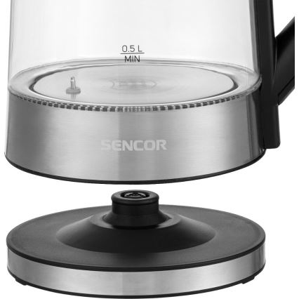 Sencor - Bollitore elettrico con regolazione della temperatura 1,7 l 2200 W/230 V cromo opaco/nero