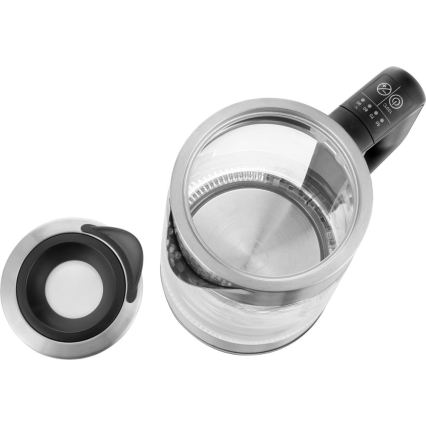 Sencor - Bollitore elettrico con regolazione della temperatura 1,7 l 2200 W/230 V cromo opaco/nero