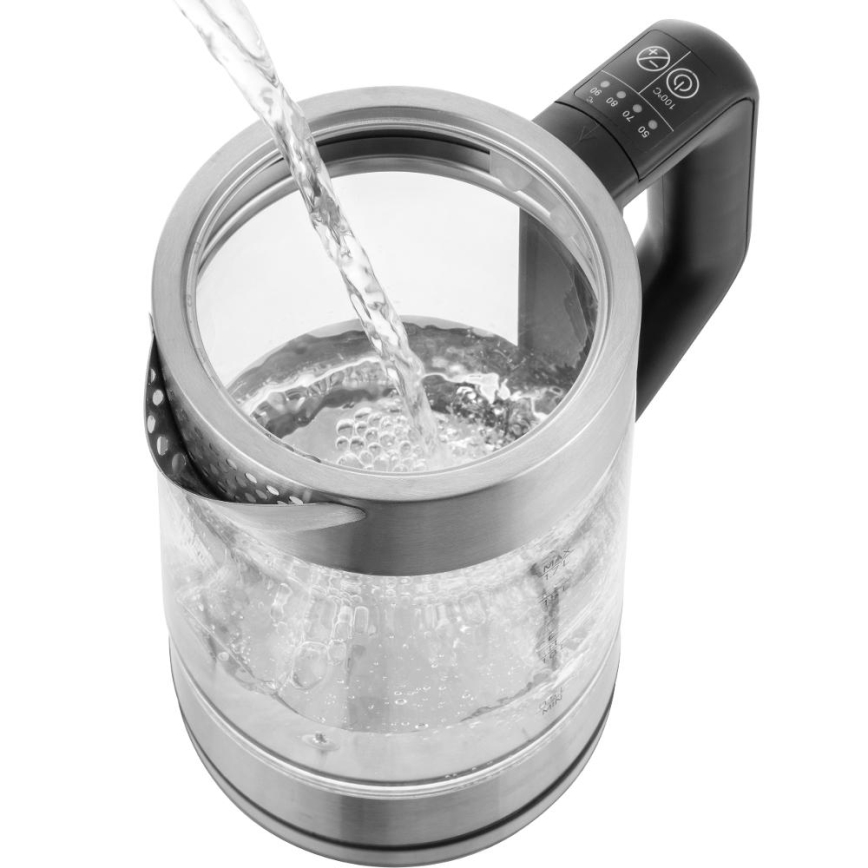 Sencor - Bollitore elettrico con regolazione della temperatura 1,7 l 2200 W/230 V cromo opaco/nero