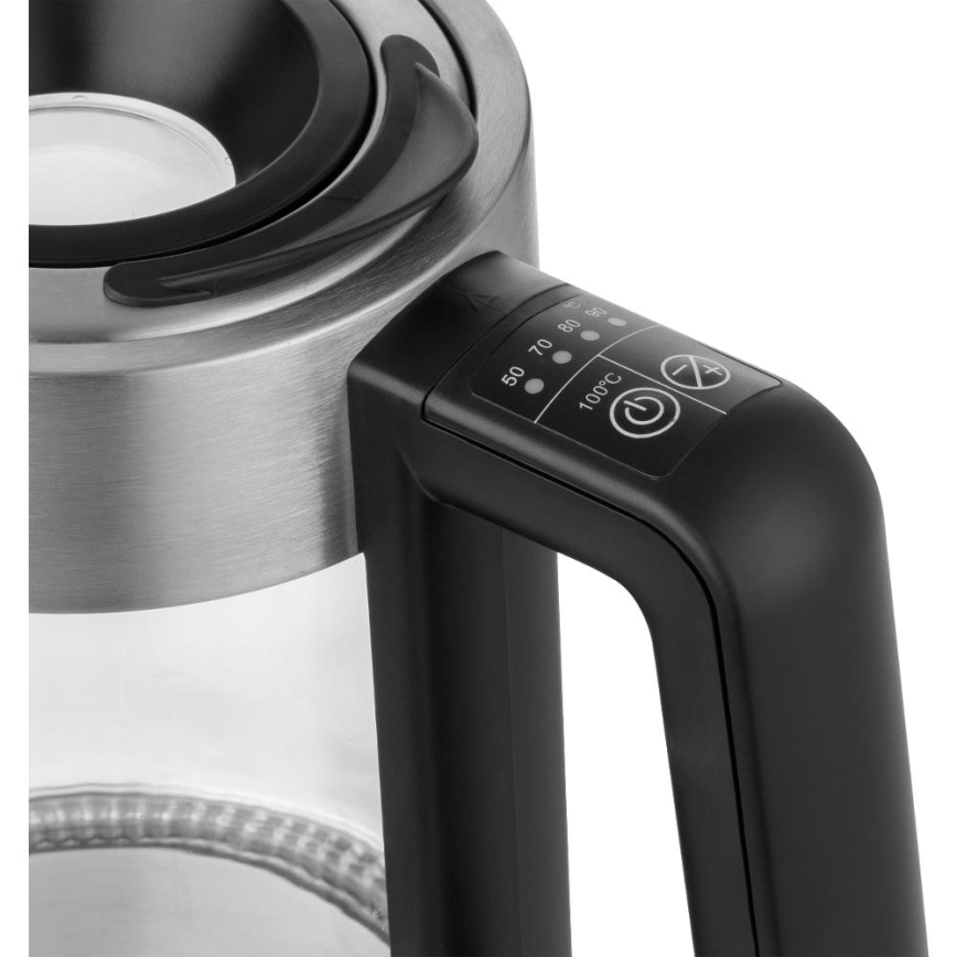 Sencor - Bollitore elettrico con regolazione della temperatura 1,7 l 2200 W/230 V cromo opaco/nero