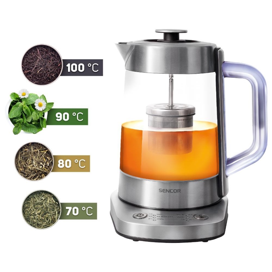 Sencor - Bollitore elettrico rapido con termoregolazione 1,5 l 1500W/230V acciaio inox