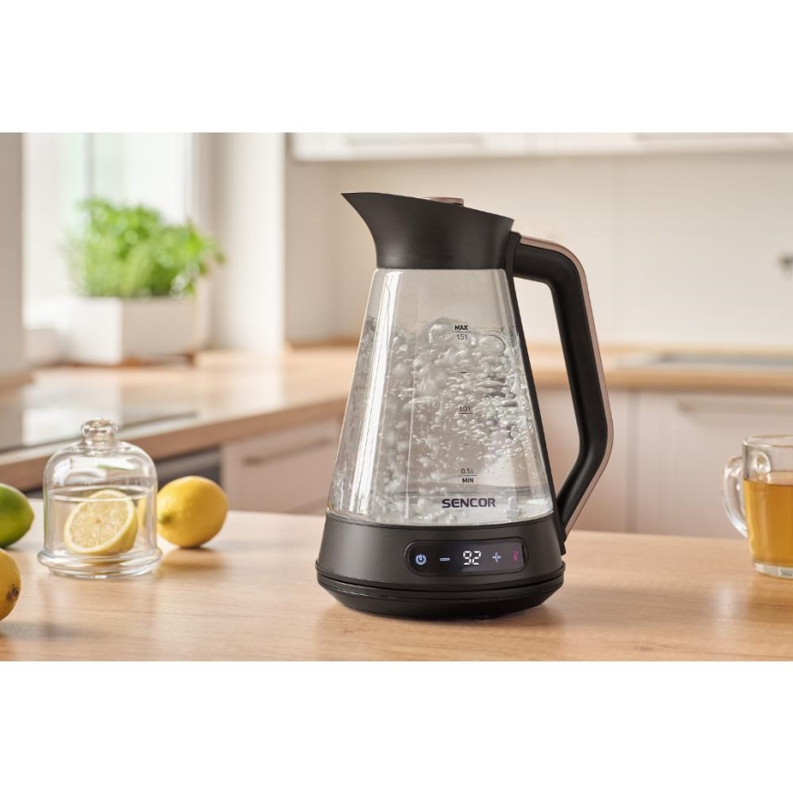 Sencor - Bollitore elettrico rapido con termoregolazione 1,5 l 2150W/230V nero/oro rosa