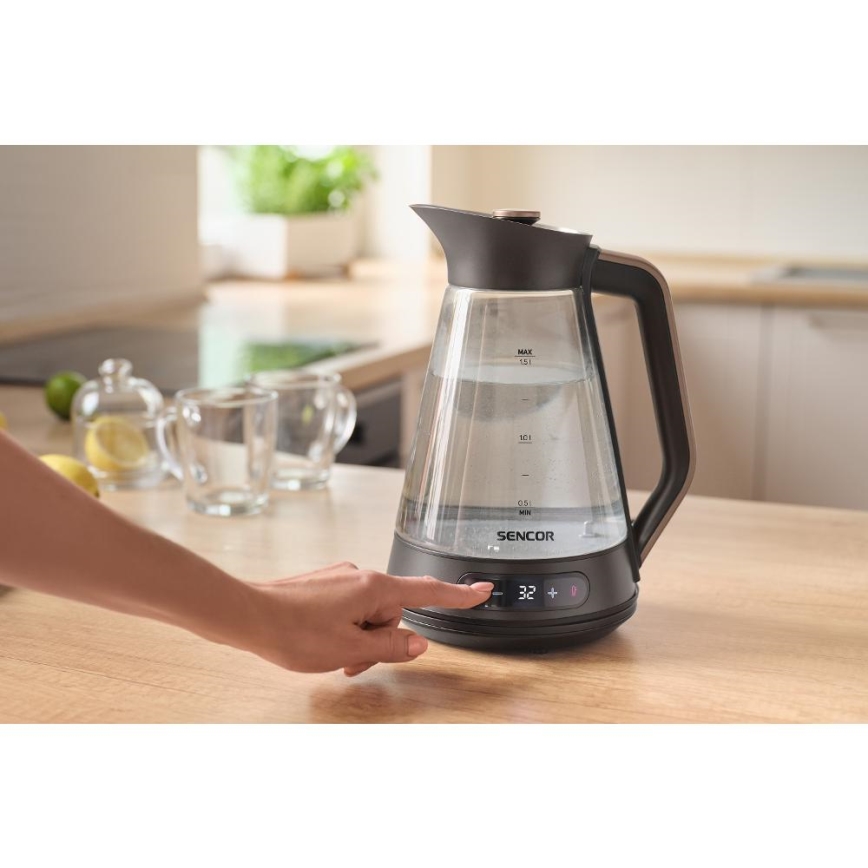 Sencor - Bollitore elettrico rapido con termoregolazione 1,5 l 2150W/230V nero/oro rosa