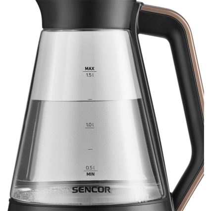 Sencor - Bollitore elettrico rapido con termoregolazione 1,5 l 2150W/230V nero/oro rosa