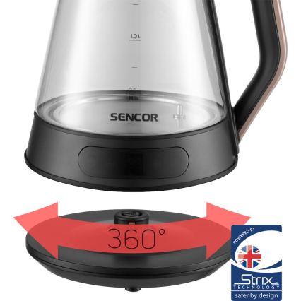 Sencor - Bollitore elettrico rapido con termoregolazione 1,5 l 2150W/230V nero/oro rosa