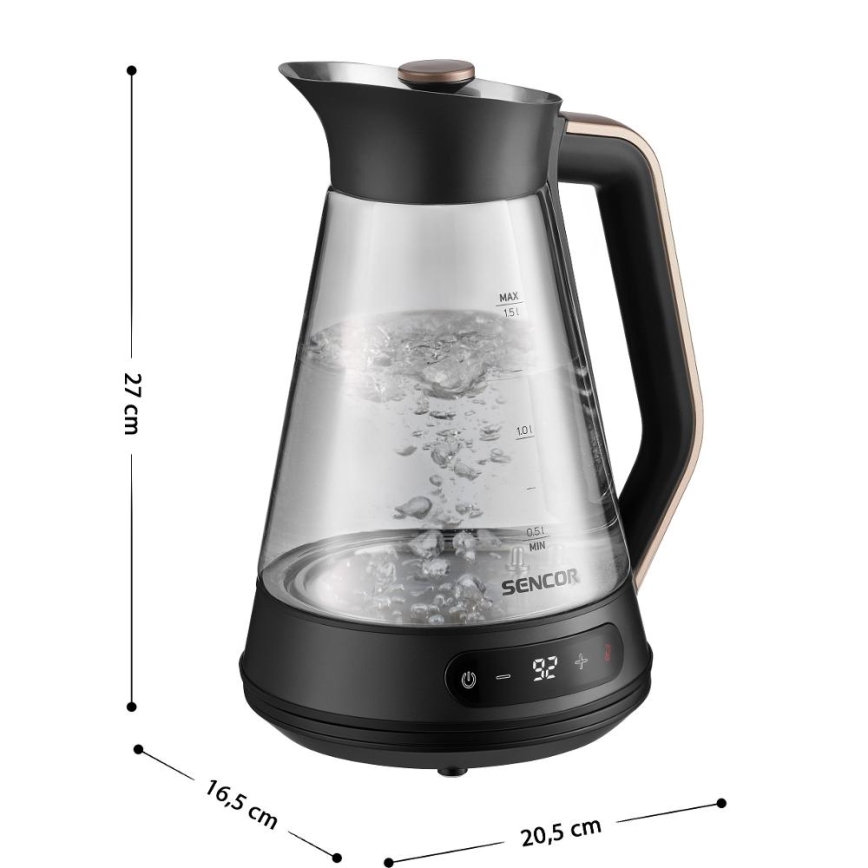 Sencor - Bollitore elettrico rapido con termoregolazione 1,5 l 2150W/230V nero/oro rosa