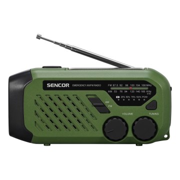 Sencor - Campeggio radio con pannello solare e Torcia LED con gancio e magnete 5V/2000 mAh IPX4 verde
